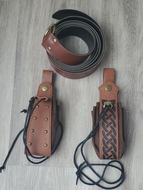 3 Pieces - Fantasy Brown Faux Leather Belt and Accessory Set